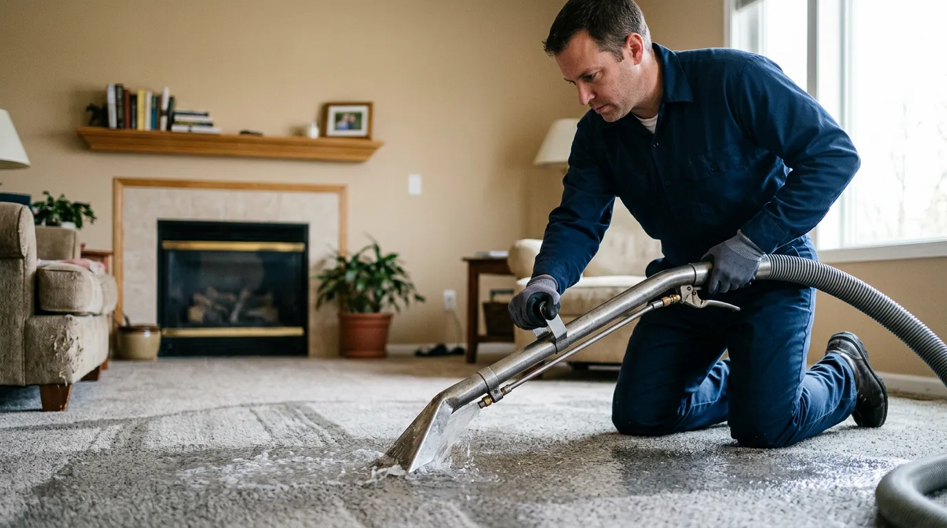 Water damage restoration technician working near Engadine, MI